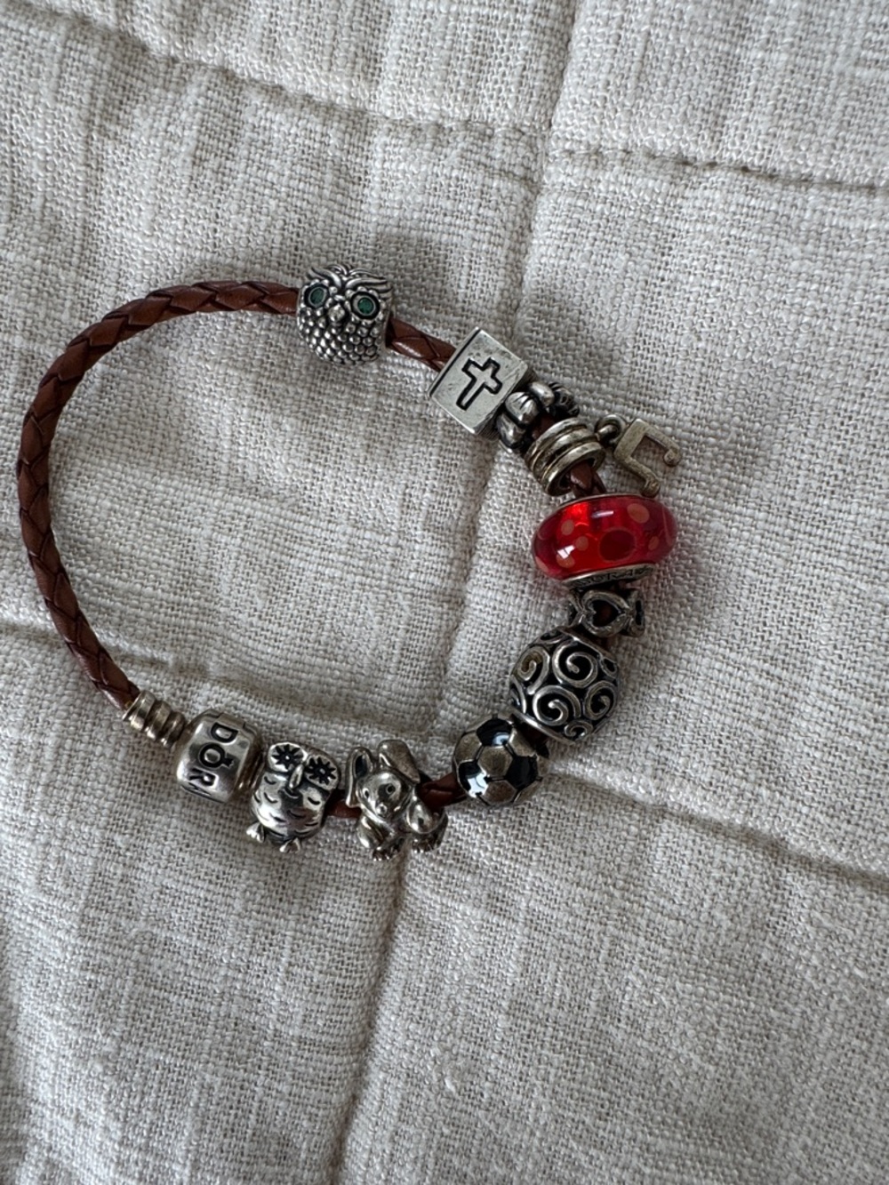 Pandora Brown Braided Leather Charm Bracelet